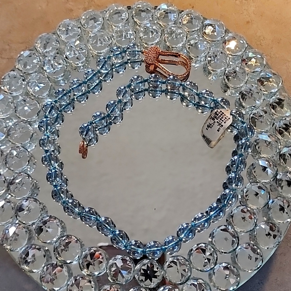 NWT Aqua Blue Crystal Quarts necklace 18"